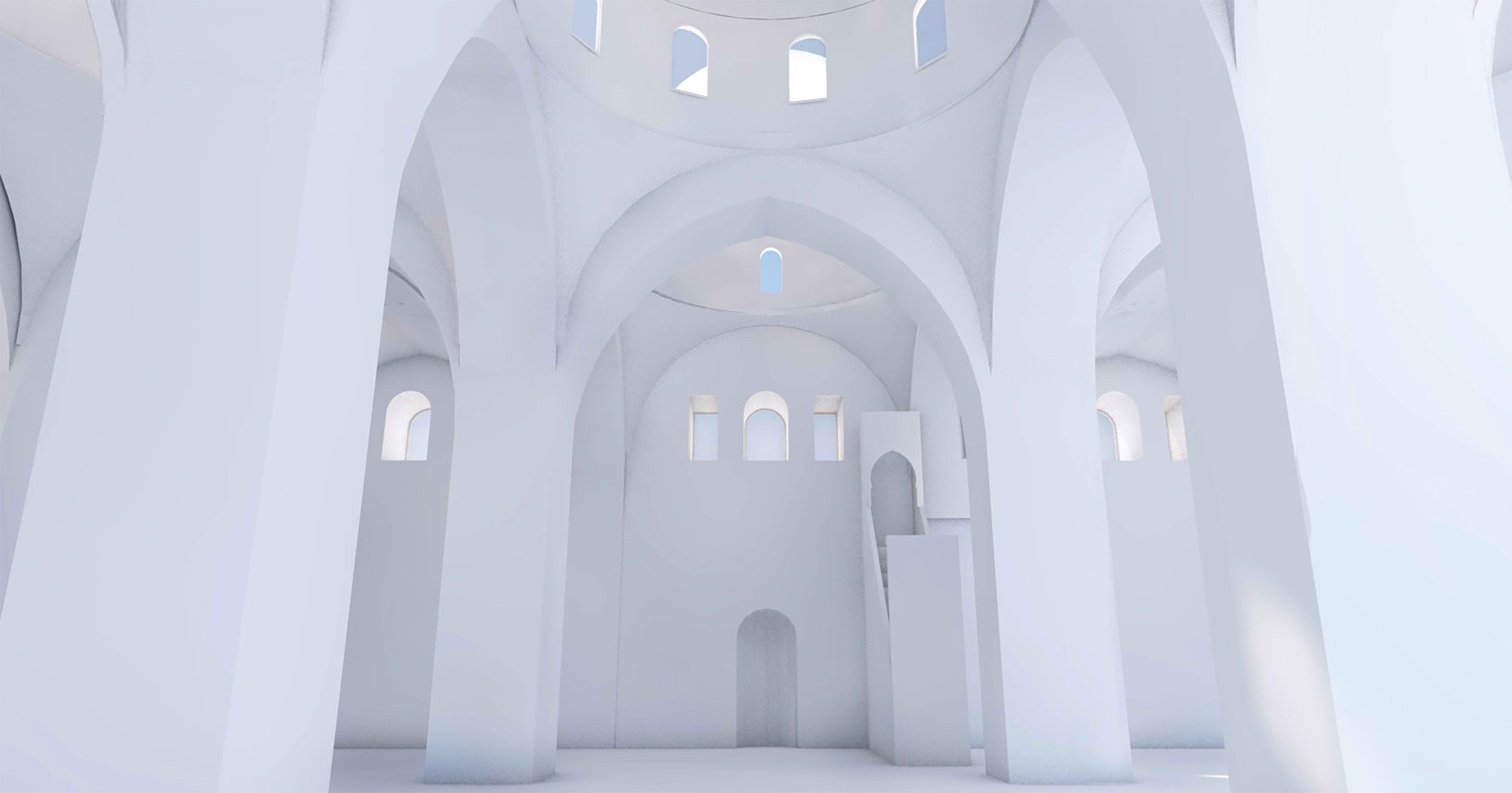 3D white-model of the main indoor prayer-hall of the Upper Mosque.