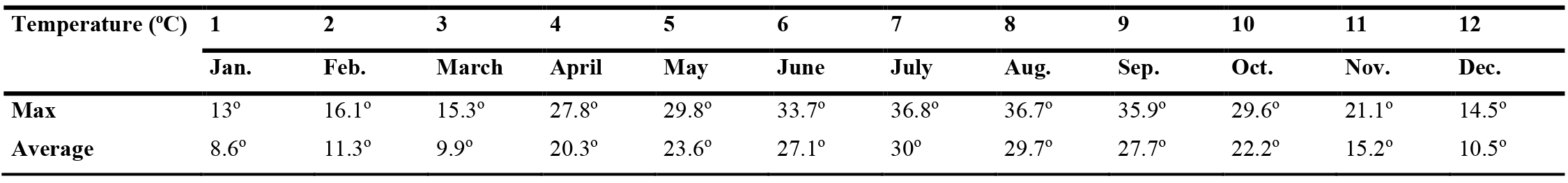 Max and average monthly temperature values in Hama in 2022.