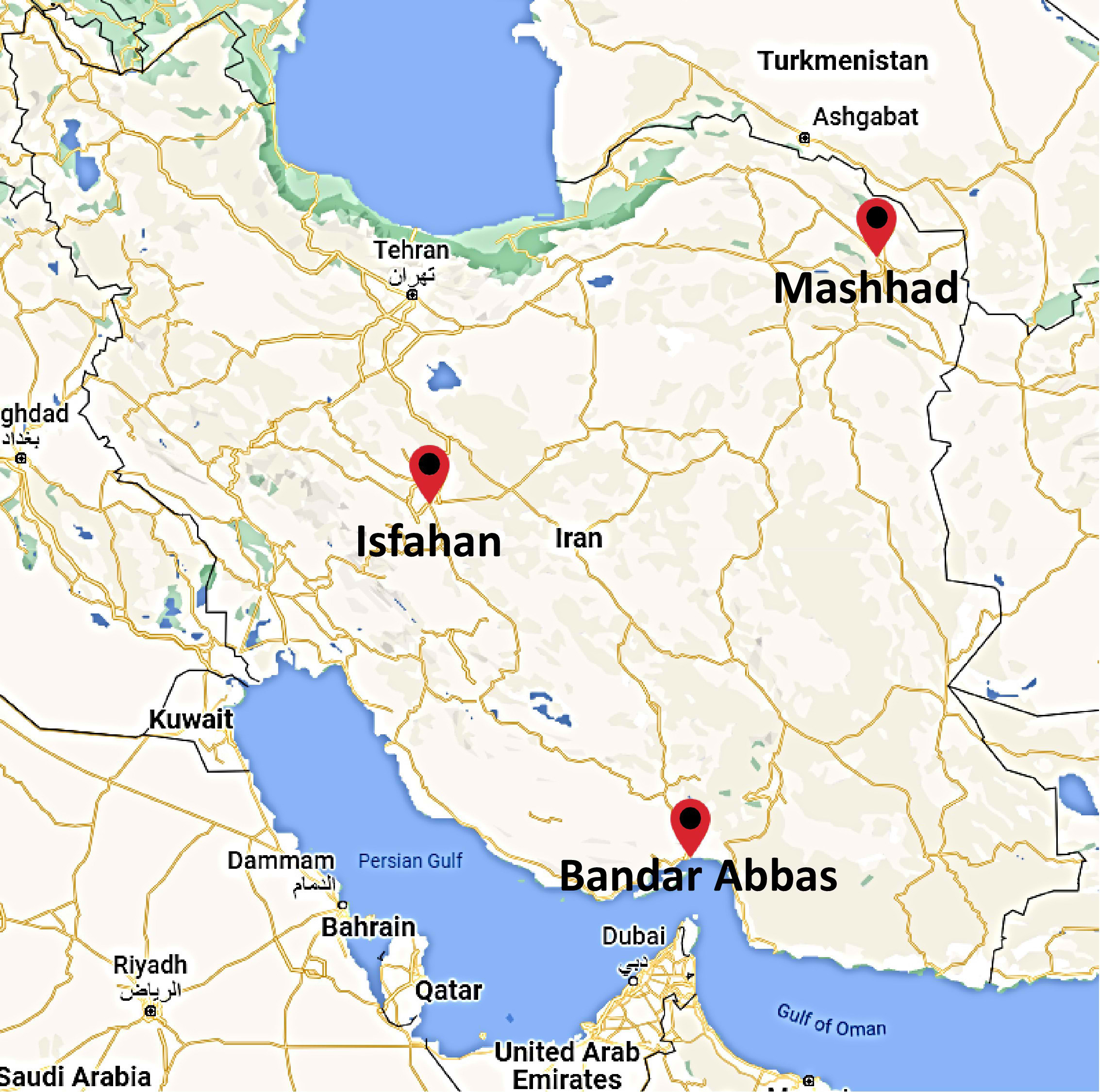Three different cities of Iran.