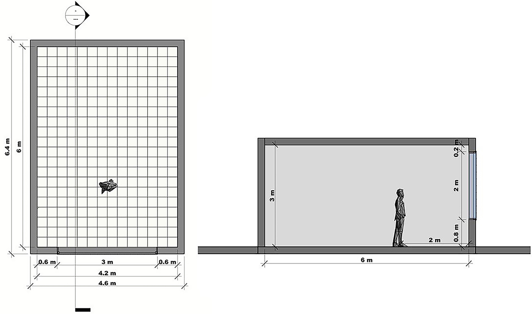 The dimensions of the room and Moshabak used for the study.
