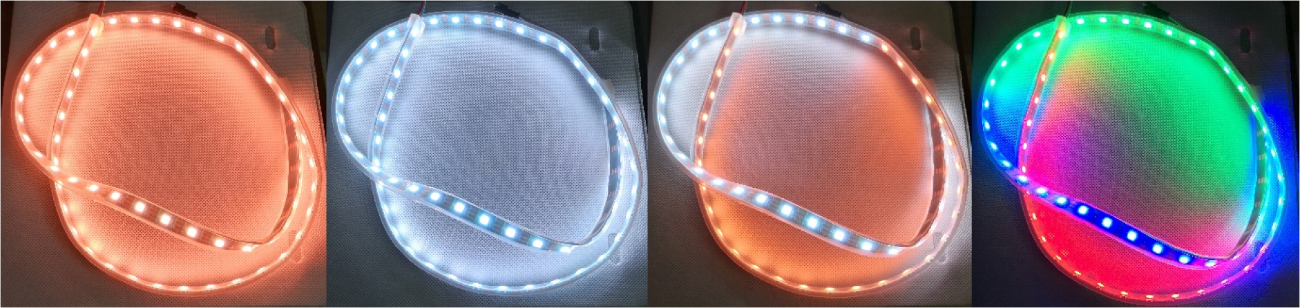 LED lighting strip producing variable tones of colours.